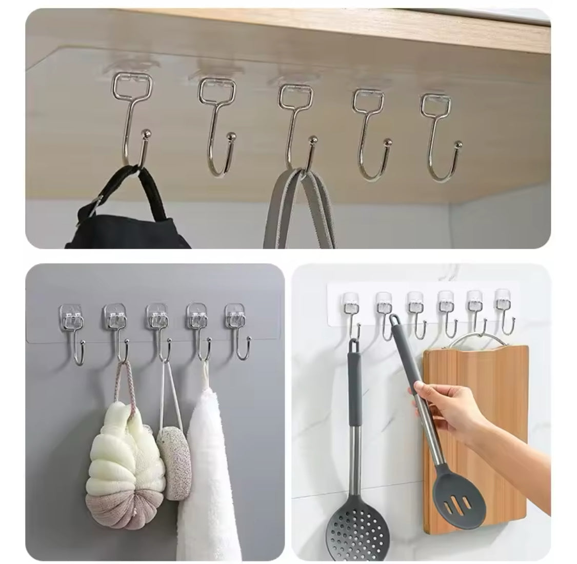 5 Hooks Door Wall Hanger Hooks, Transparent Self Adhesive Wall Hook, No Drilling Bathroom Door Hanger