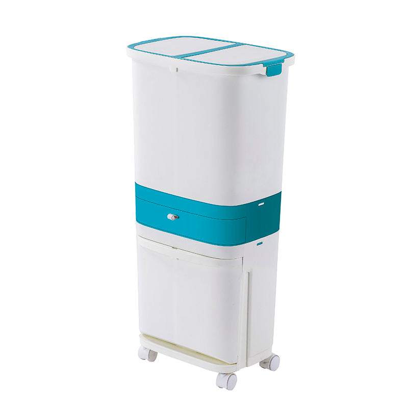 3 In 1 Kitchen Waste Bin Organizer, 2 Layers Garbage Container With Wheels, Smart Dual Trash Bin with Storage Drawer, Multi Layer Kitchen Dustbin, Rolling Kitchen Trash Bin with Drawer, Dual Compartment Waste Sorting Bin