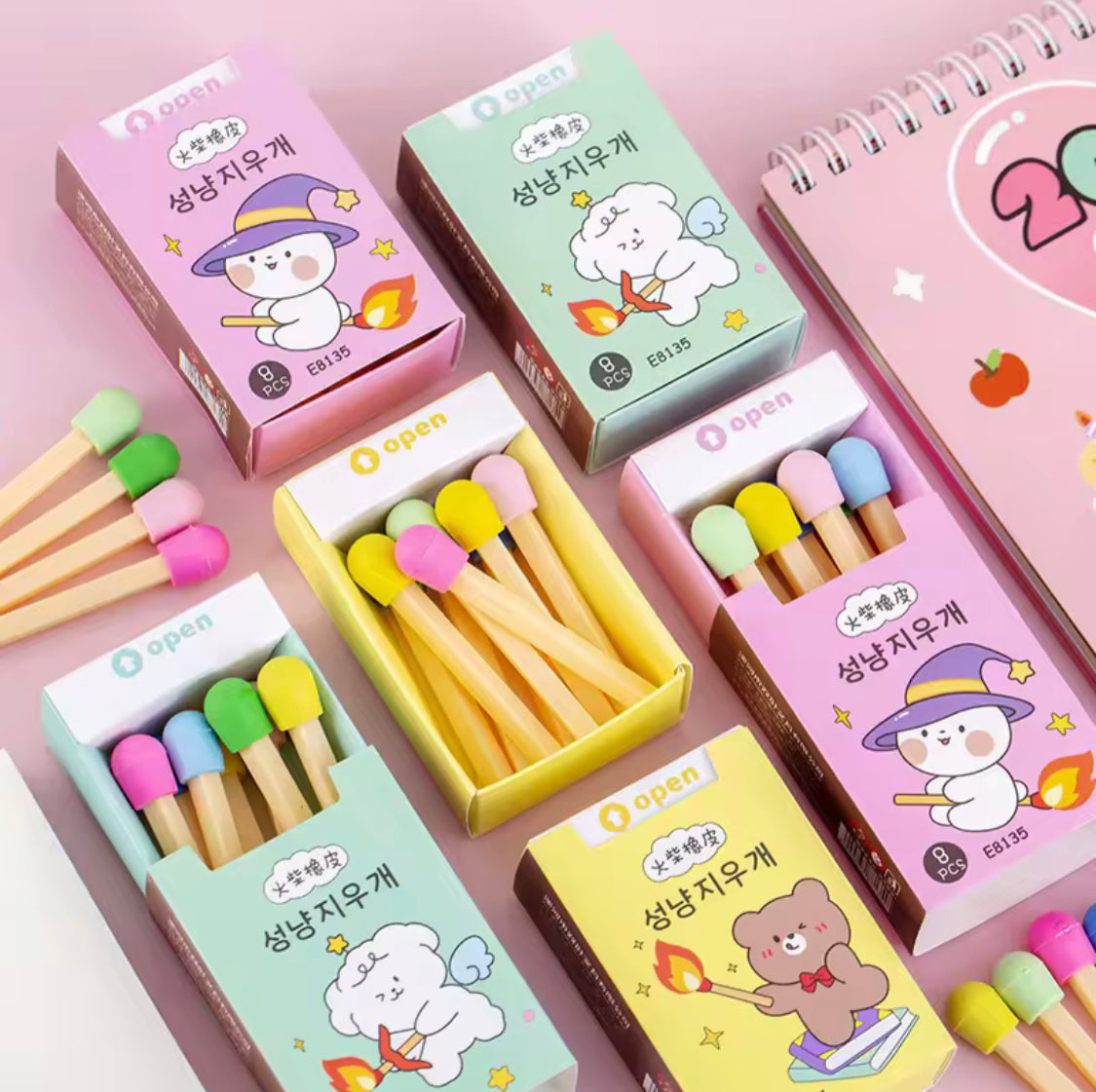 Matchstick Creative Eraser Set, Kids Pencil Eraser Set, Matchbox Style ...