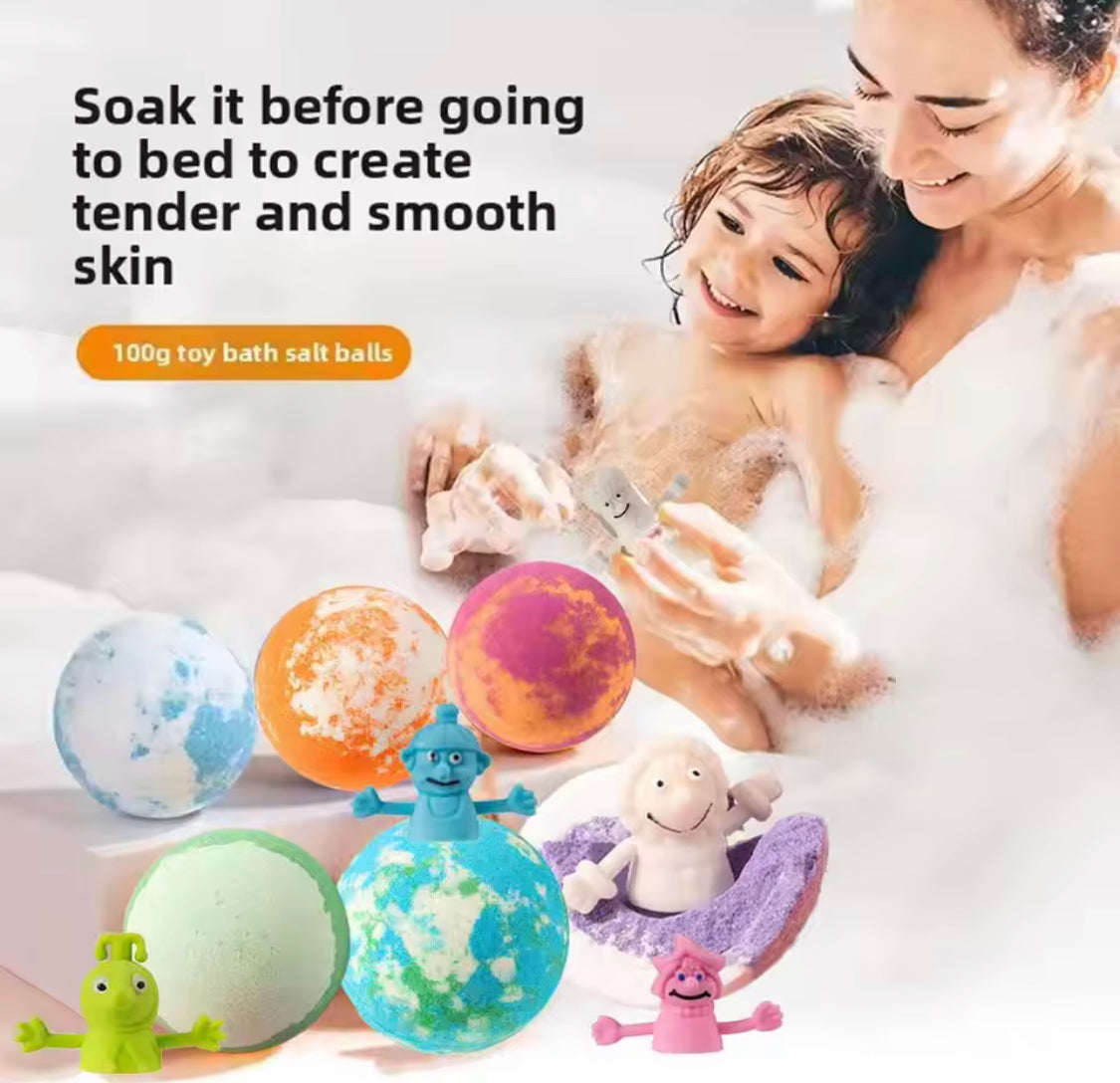 Kids Bubble Bath Balls Bomb Toy, Bubble Balls with Surprise Toys, Cleansing Body Bath Salt Balls