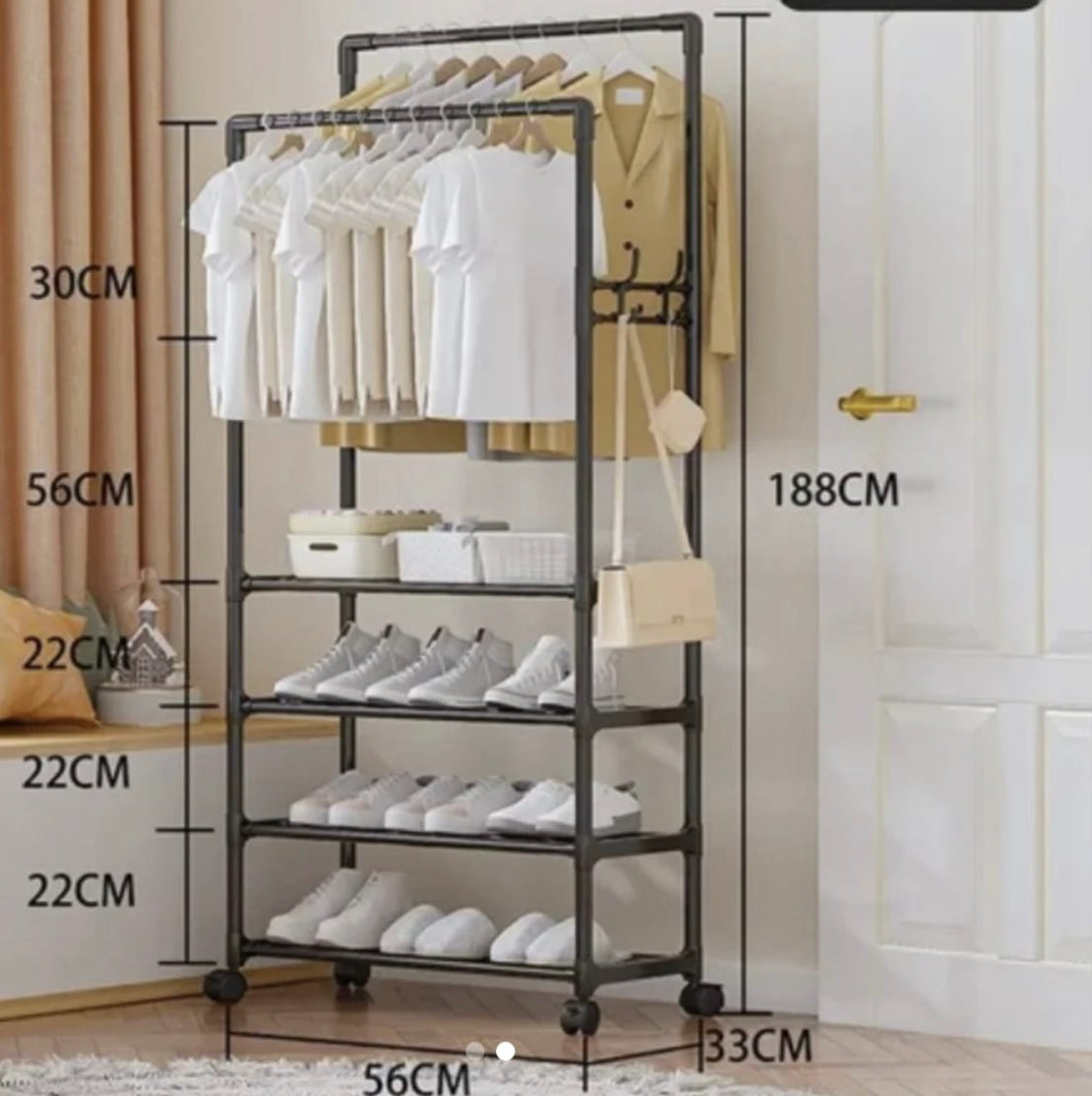 Multifunctional Metal Clothes Rack With Storage Shelves, Homlly Entryway Coat Rack with Shoes Organizer, Bedroom Living Room Hanger, Living Room Clothes Storage Rack