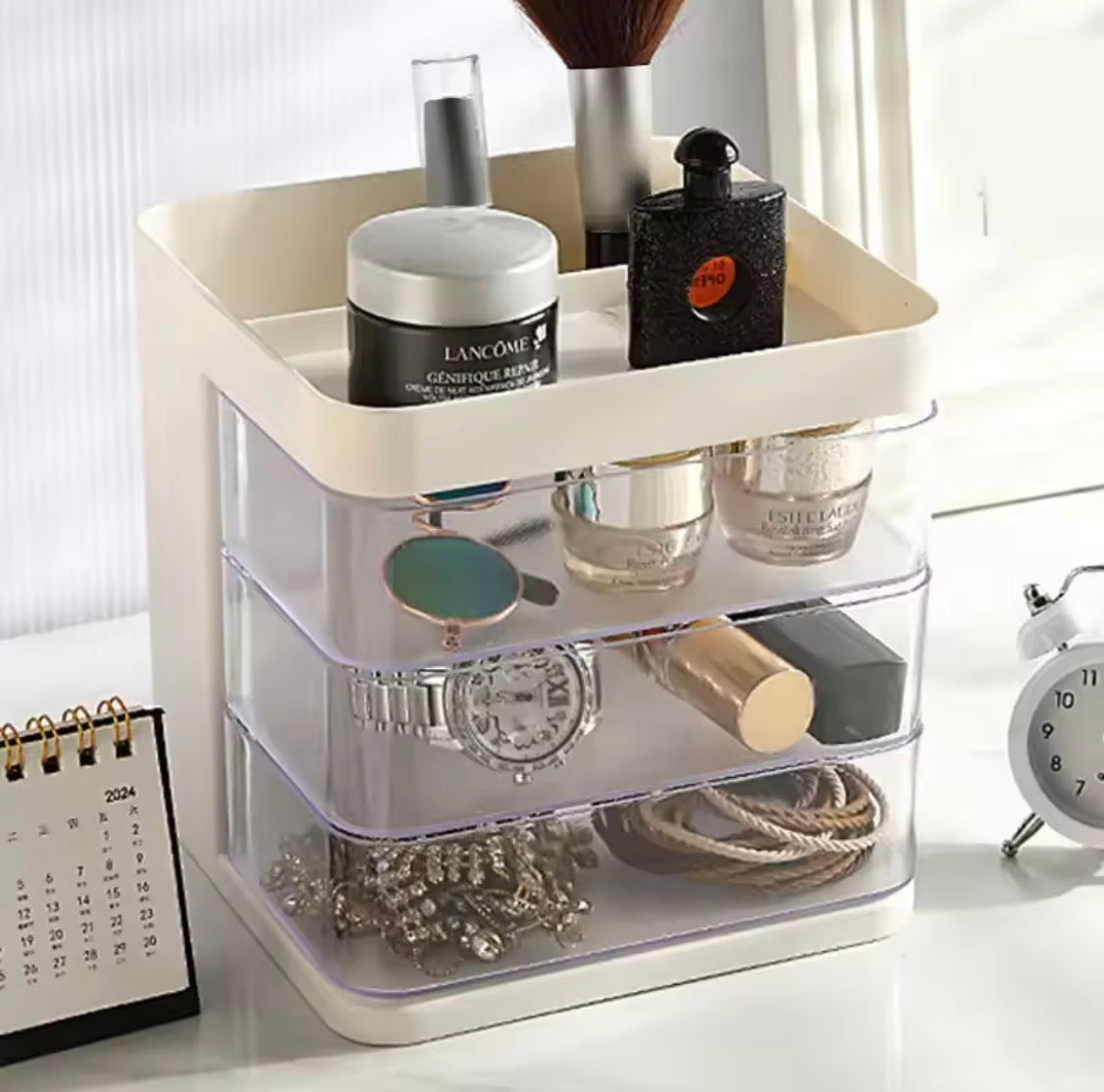 Rotating Cosmetic Organizer, Desktop Organizer for Office Table, Bedroom Dressing Table Organizer, Multi Layer Vanity Countertop, Jewelry Container Box