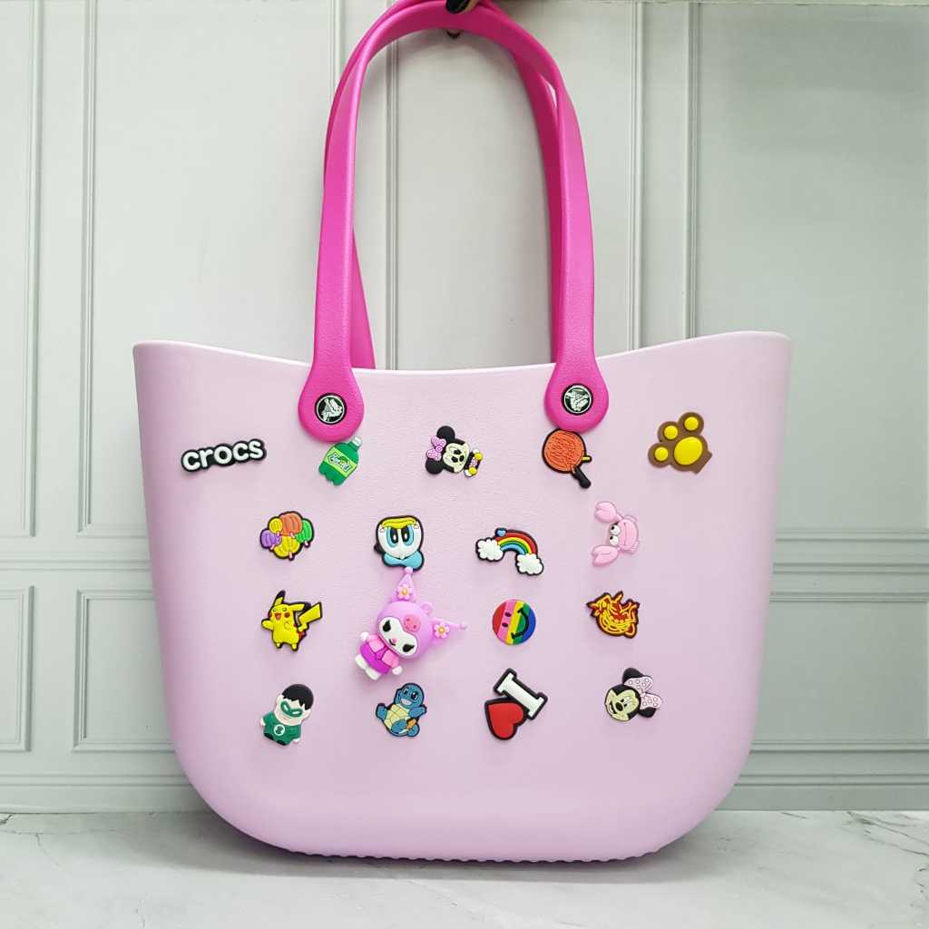 Crocs Sand Bag For Beach, Vacation Themed Bag For Travelling, Tote Handbag With Charms