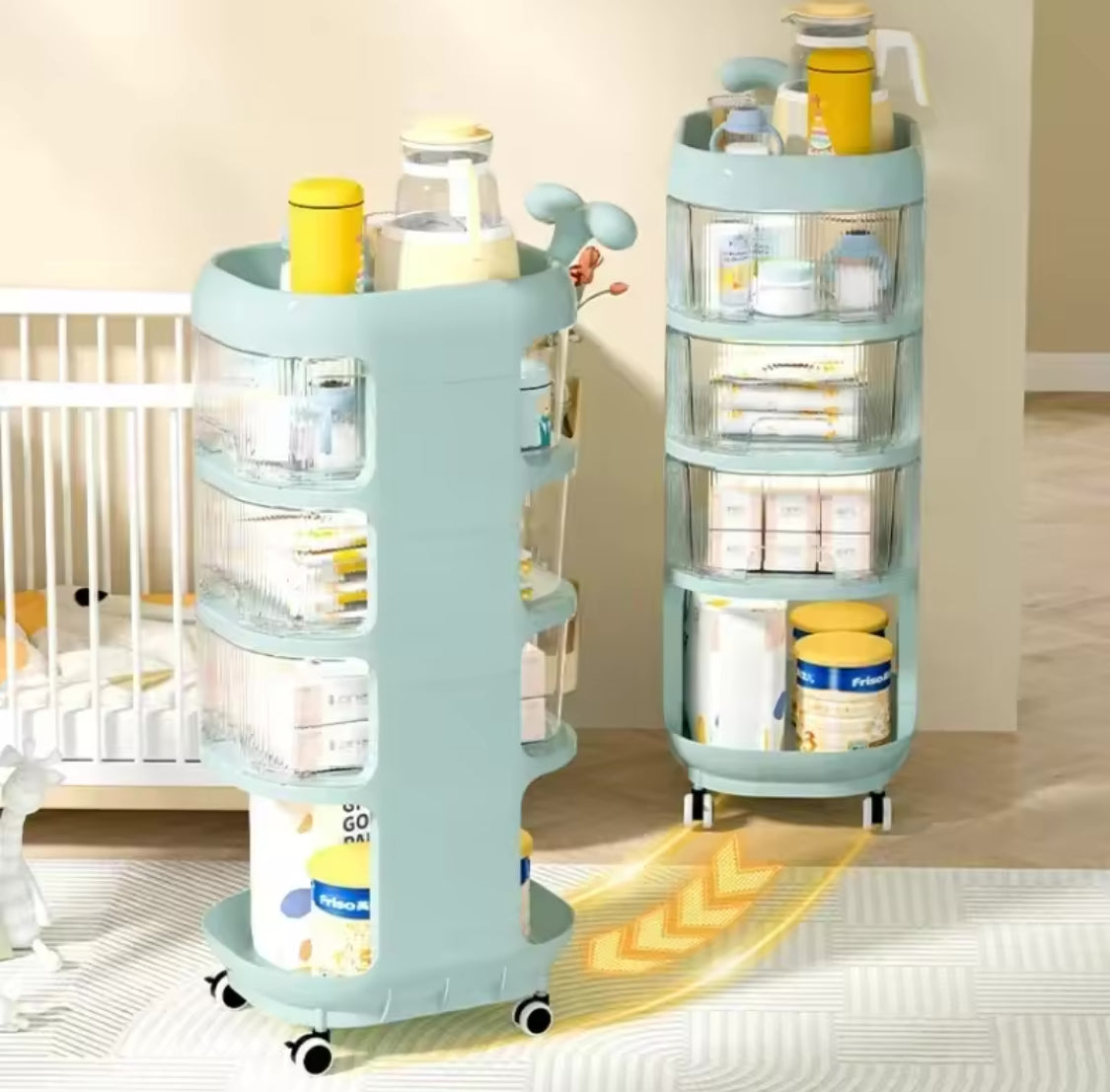 Multi Tier Rolling Storage Rack With Dolphin Shaped Handle, Multi Layer Storage Holder, Floor Standing Storage Racks