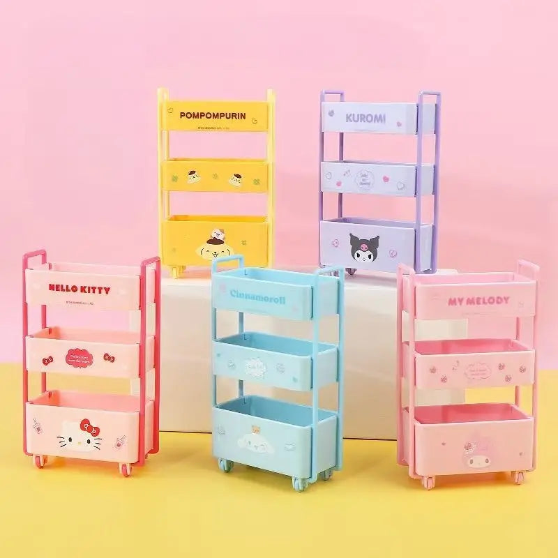 3 Tier Kawaii Mini Rolling Cart, Cute Desktop Sundry Storage Box, Mini Desktop Decorations Trolley
