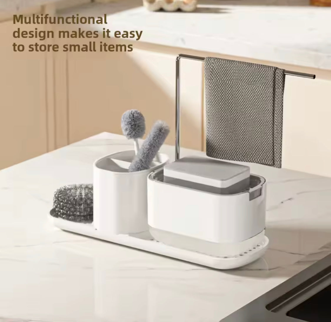 Manual Soap Dispenser With Sponge Holder, Kitchen Countertop Soap Dispenser Rack, Daily Wash Kitchen Caddy