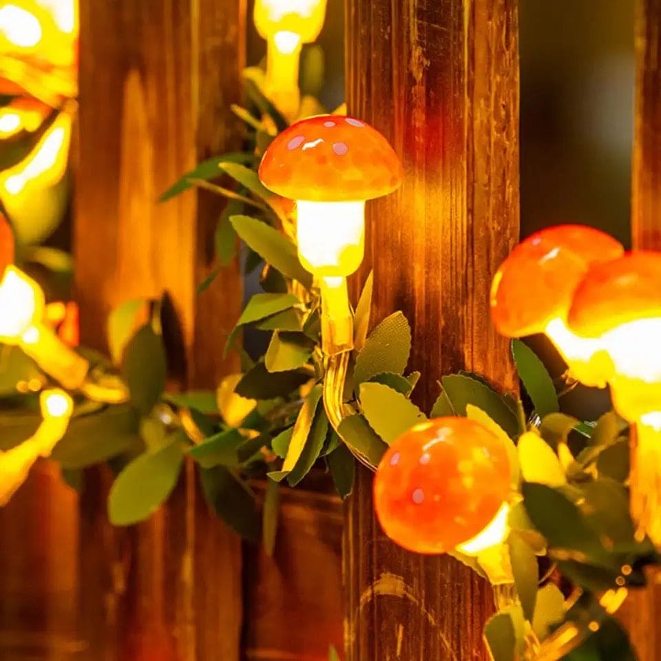 Set Of 10 3D Mushroom String Light, Photography Prop Hang String Light, Create Atmosphere 3D Mushroom String Light, Beautiful Flicker Free LED Lights