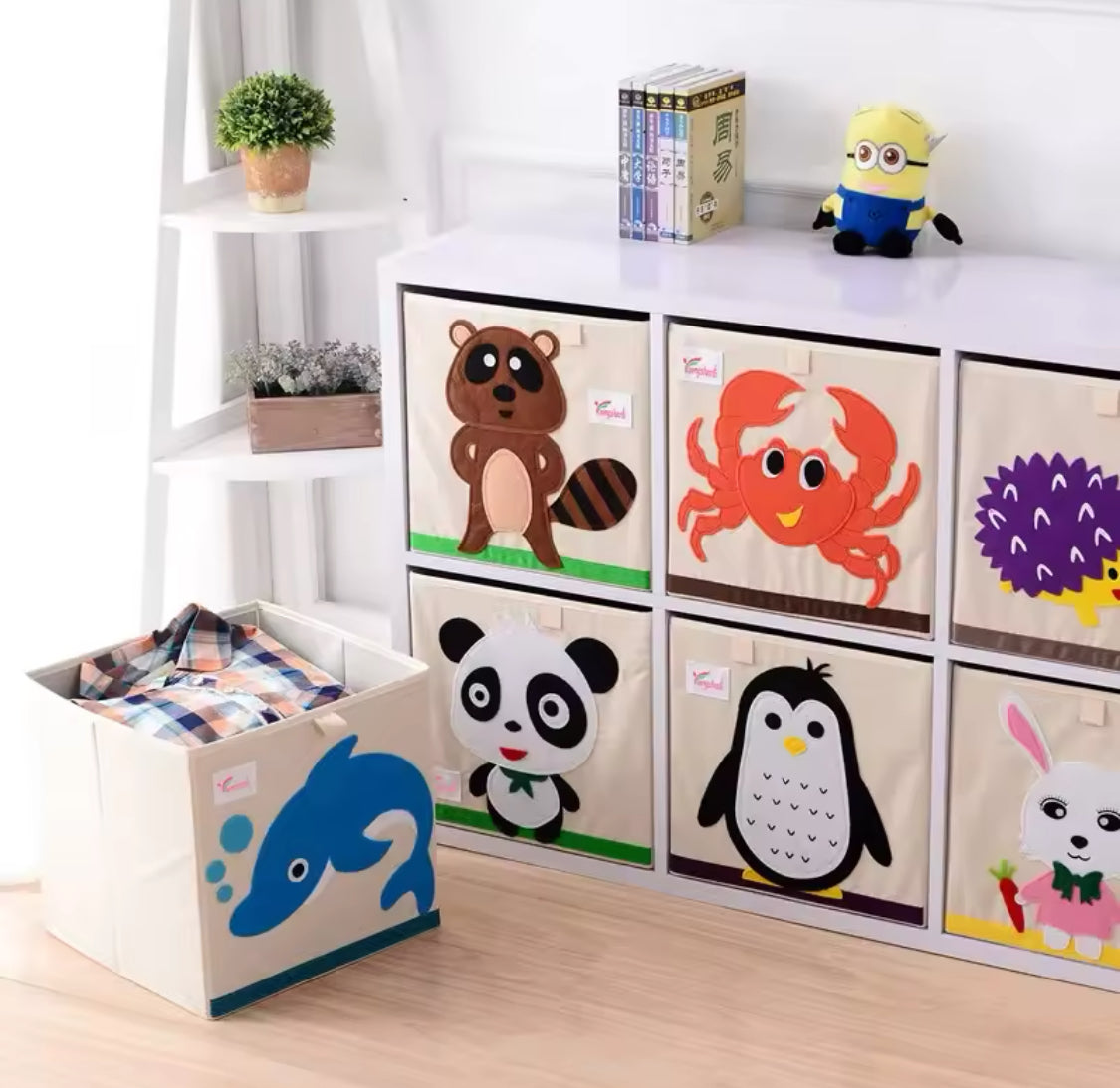 Foldable Toy Storage Basket, Cute Animal Character Cube Box, Children Clothes Toys Book Storage Organizer, Animal Cartoon Design Toys Storage Box