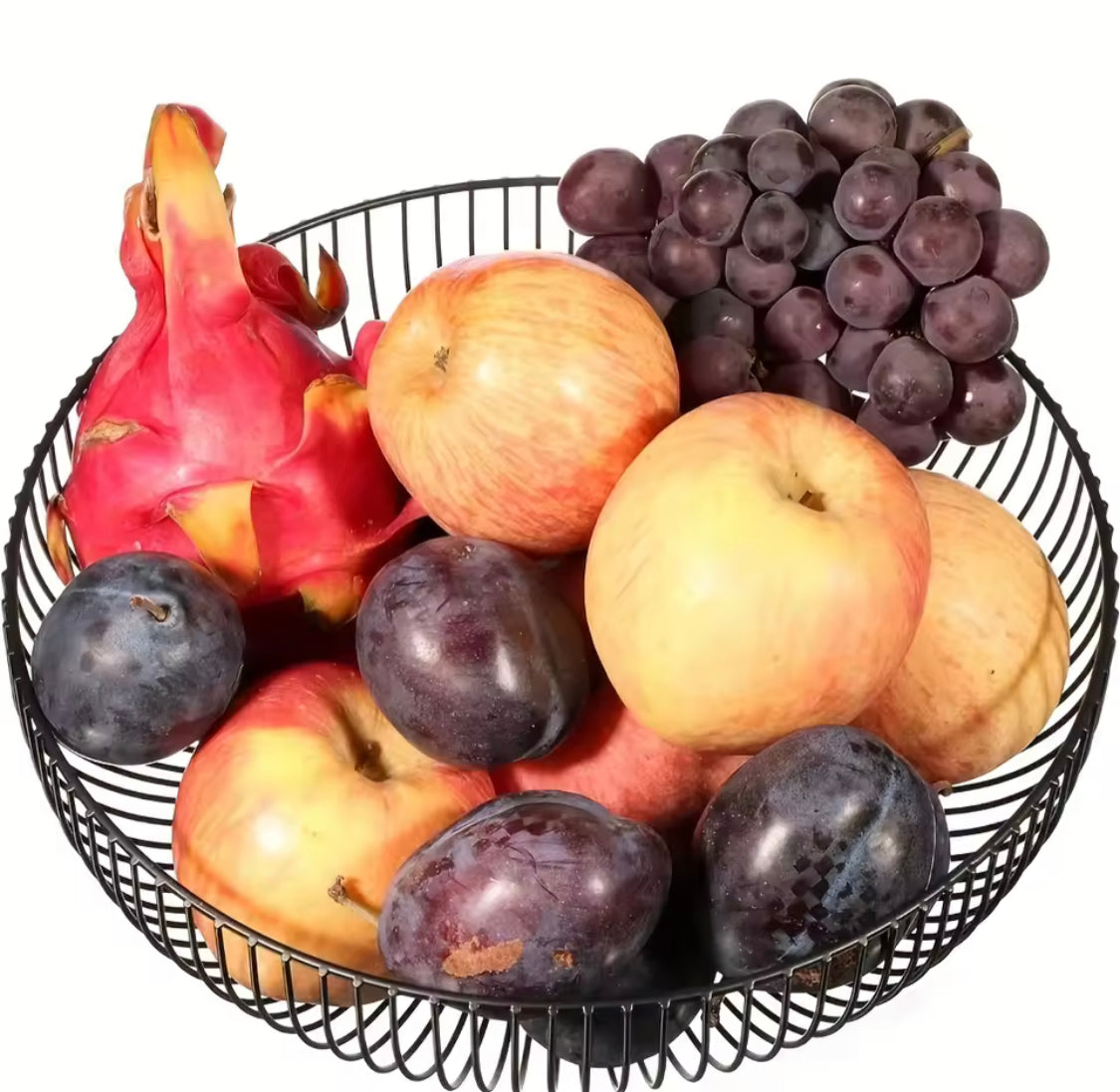 Metal Fruit Basket With Wooden Base, Multipurpose Tabletop Fruit Holder, Countertop Fruit Basket Bowl