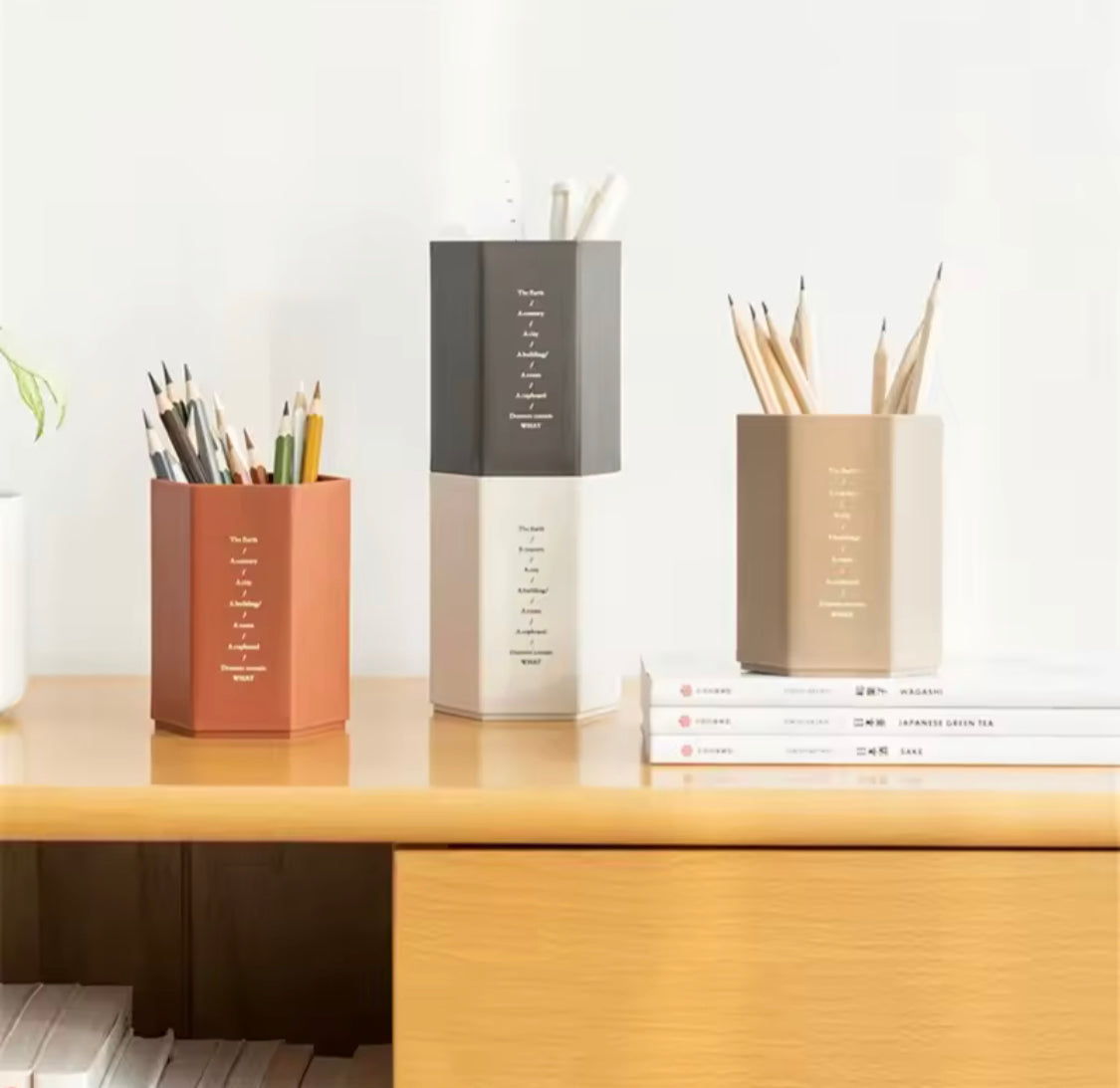 Set Of 3 Hexagonal Design Pen Holder, Large Capacity Brush Storage Container Box, Plastic Stationery Desk Organizer