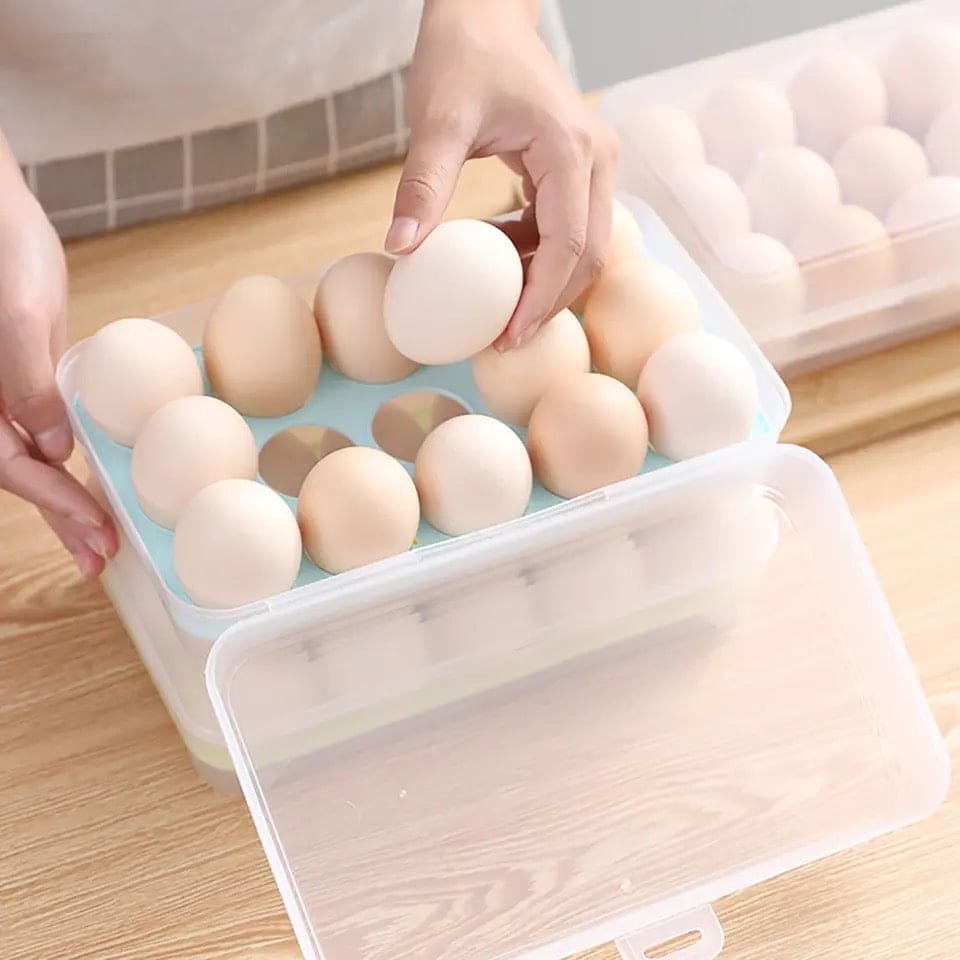 Transparent 15 Frame Egg Box, Refrigerator Egg Preservation Storage Box, Portable Egg Holder Box With Lid, Drawer Egg Carton Box, Anti-collision Plastic Egg Compartment Egg Tray, Baby Bag Egg Holder, Large Capacity Fridge Eggs Storage Box