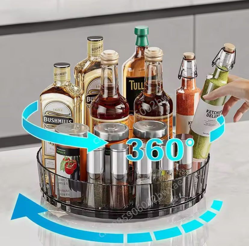 360° Rotating Tray Spice Rack, Seasoning Kitchen Organizer With Base, Non Slip Spice Round Rack Plate, Rotatable Condiment Rack, Multifunctional Rotating Fruit Tray