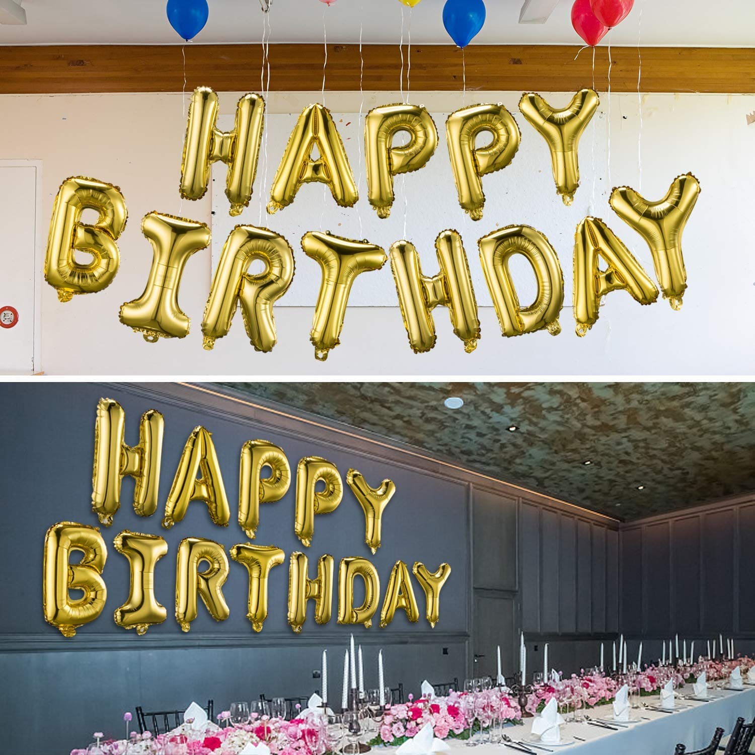 Happy Birthday Foil Balloons, Gold/ Silver HBD Foil Letters, Happy Birthday Balloon Bunting