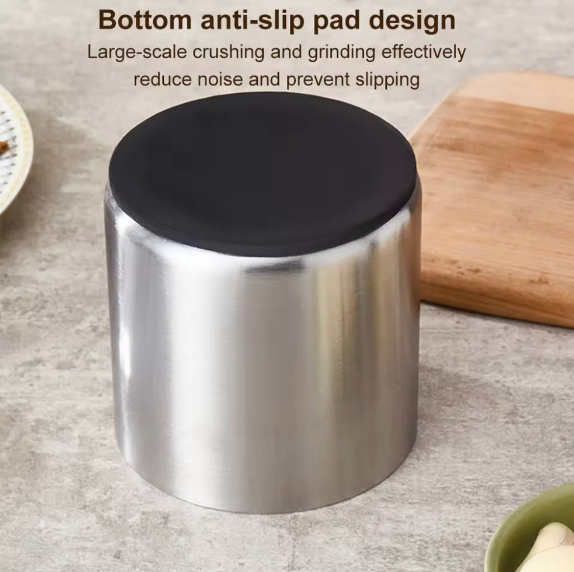 Stainless Steel Manual Spices Pounder, Rust Proof Mortar and Pestle Set, Anti-Slip Chillies Crusher Jar