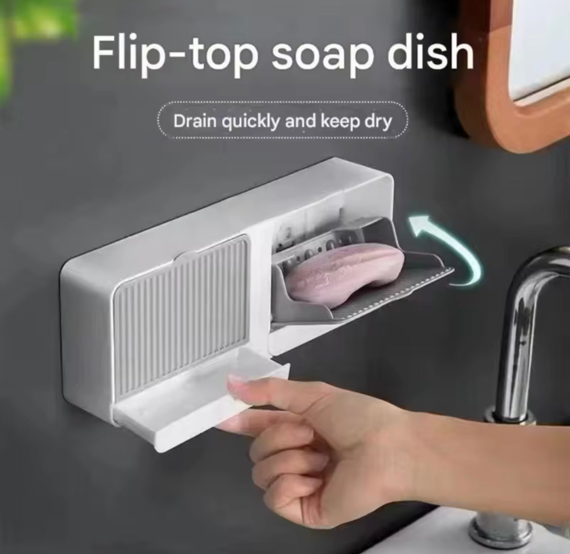 Wall Mounted Double Grid Soap  Holder With Drain Tray, Multifunctional Punch Free Vertical Soap Box, Self Adhesive Waterproof Soap Organizer