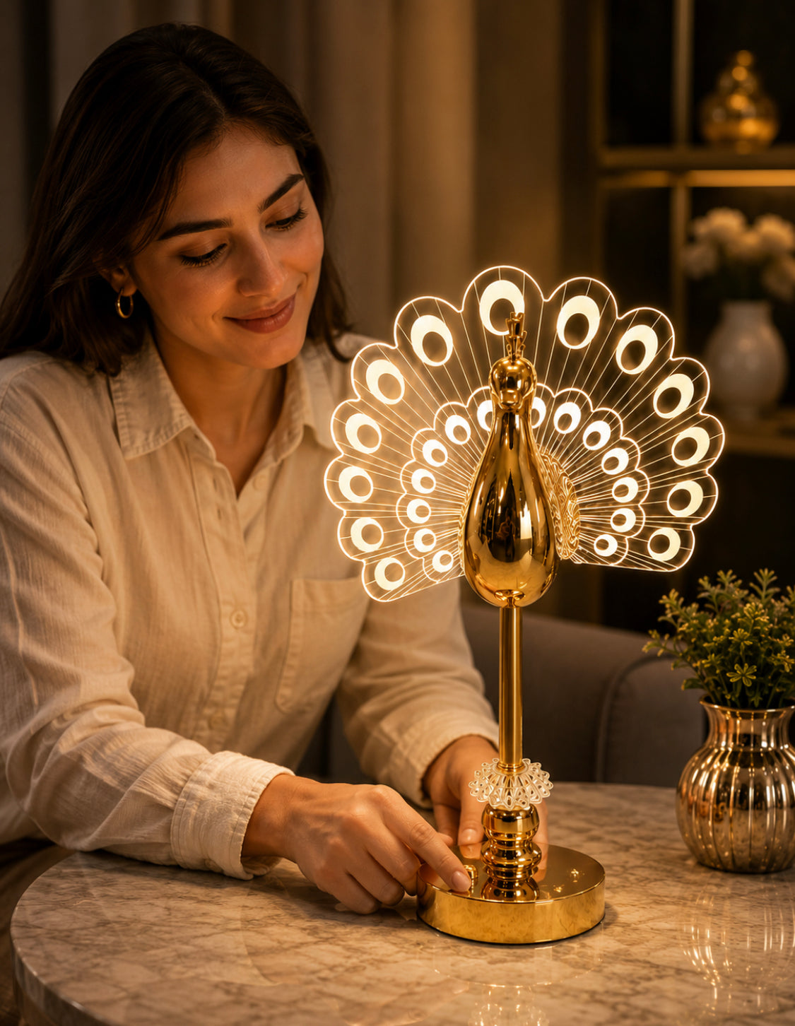 Luxury Crystal Table Lamp, Decorative Crystal Bedside Lamp with Gold Finish, Crystal Ambient Table Lamp, Bedroom Crystal LED Desk Lamp