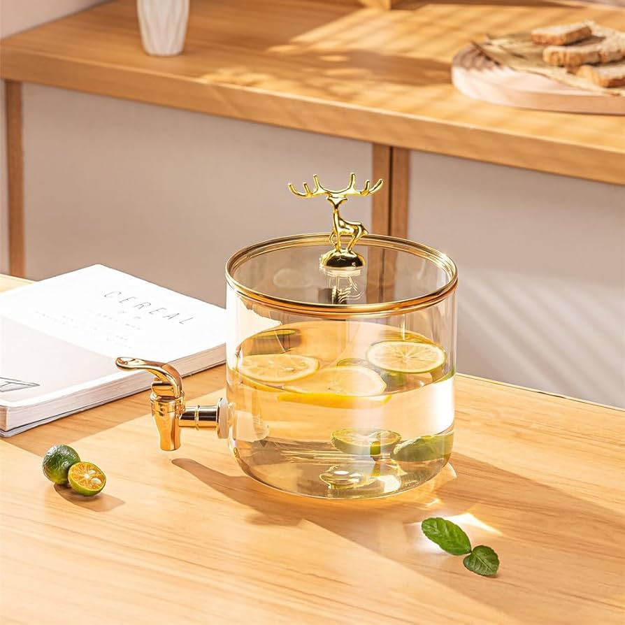 Borosilicate Glass Beverage Dispenser, Water Storage Glass Dispenser, Beverage Storage Jar, Glass Drinking Water Dispenser