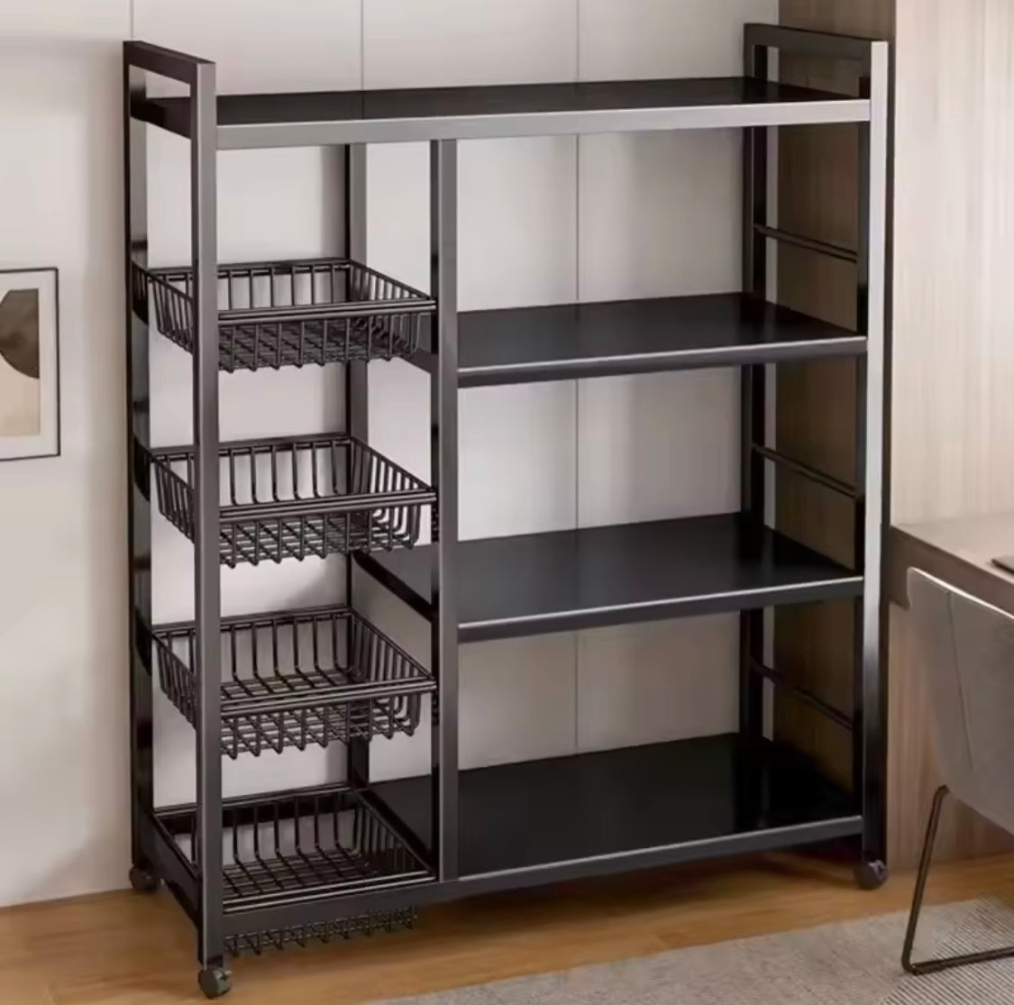 Multi Layer Storage Rolling Cart, Moveable Kitchen Storage Rack With Baskets, Multifunctional Kitchen Organizer