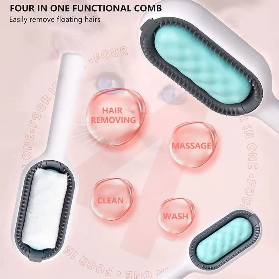 Pet Grooming Brush, Clothes Fuzz Shaver, 4 in 1 Pet Cleaning Hair Removal Comb, Travel Brush for Removing Pet Hair in Cloth, Self Slicker Cleaning Brush, Multifunctional Cat Dog Comb, Floating Hair Sticky Remover, Universal Pet Knots Remover