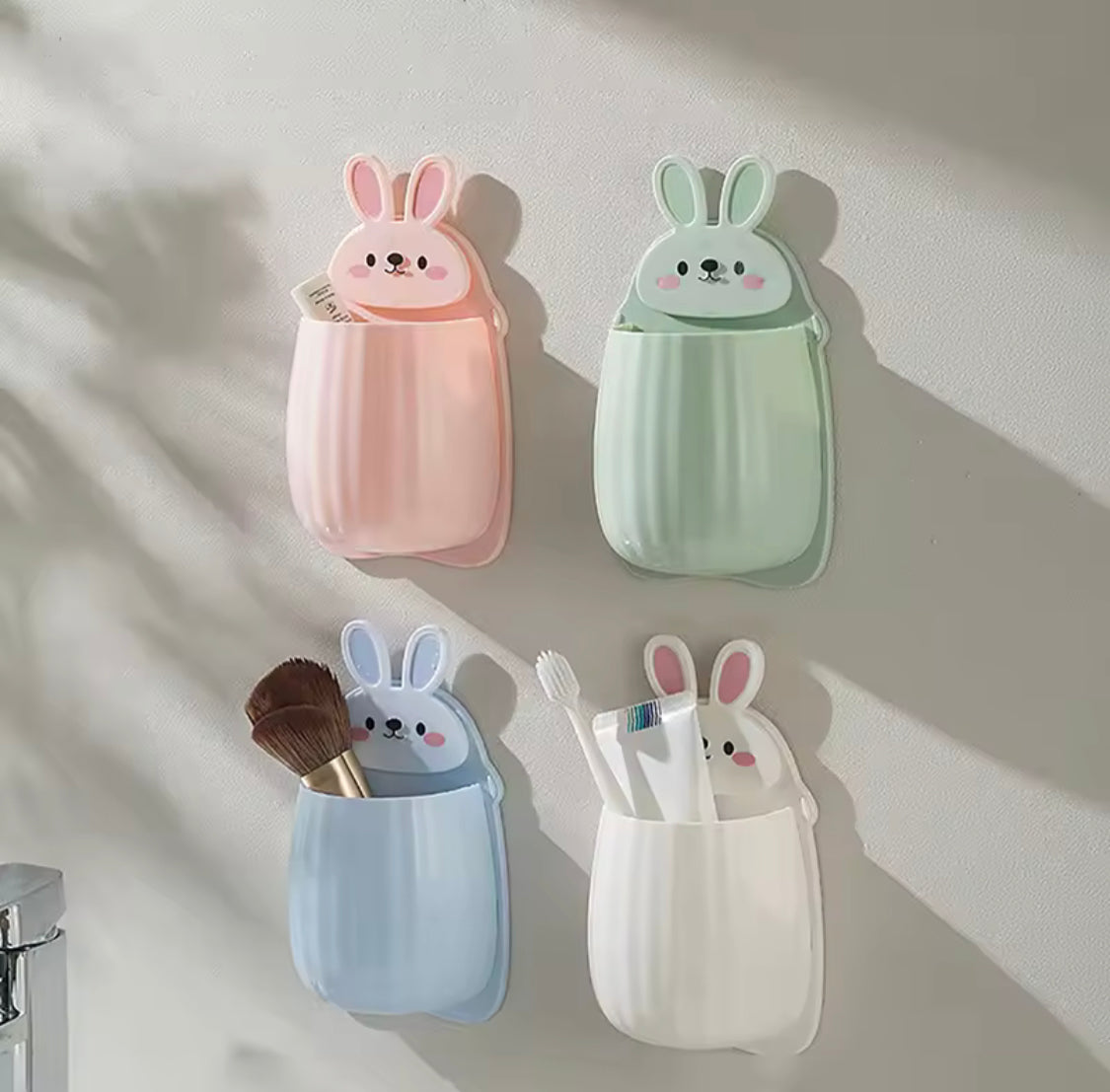 Cute Rabbit Toothbrush Holder, Multipurpose Free Punch Shelf, Wall Hanging Rabbit Storage Holder