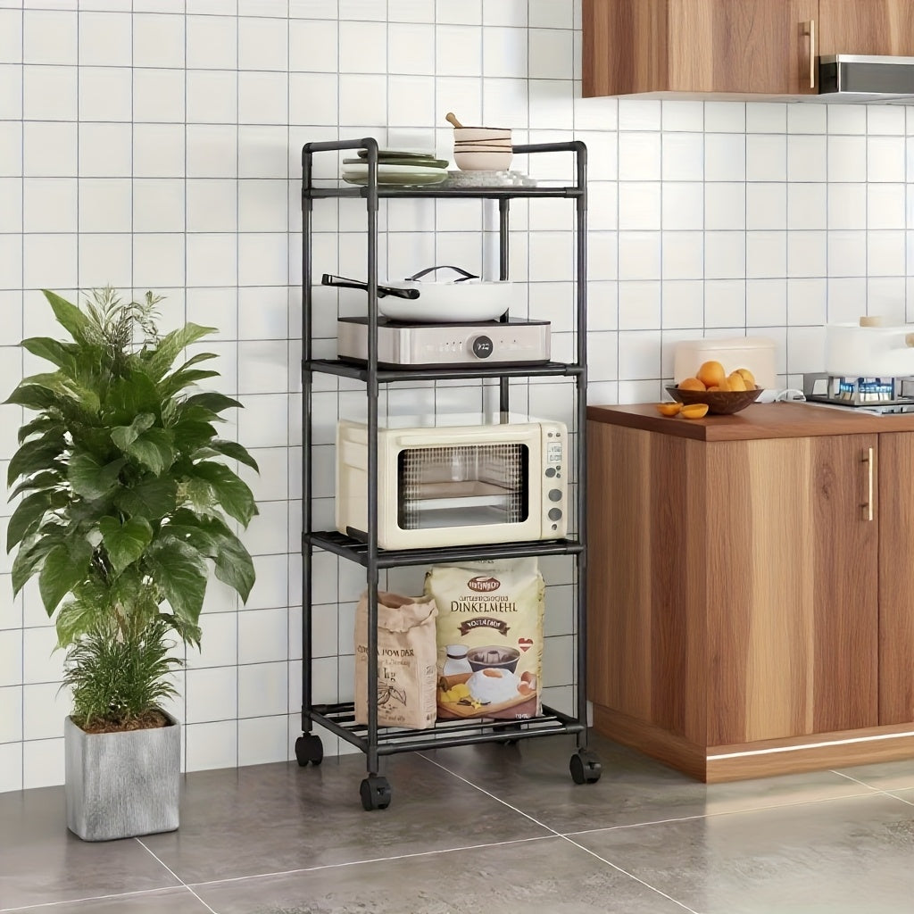 Multi Purpose 5 Tier Storage Shelf with Wheels, Multifunctional Utility Storage Rack, Multi Layers Microwave Oven And Kitchen Organizer