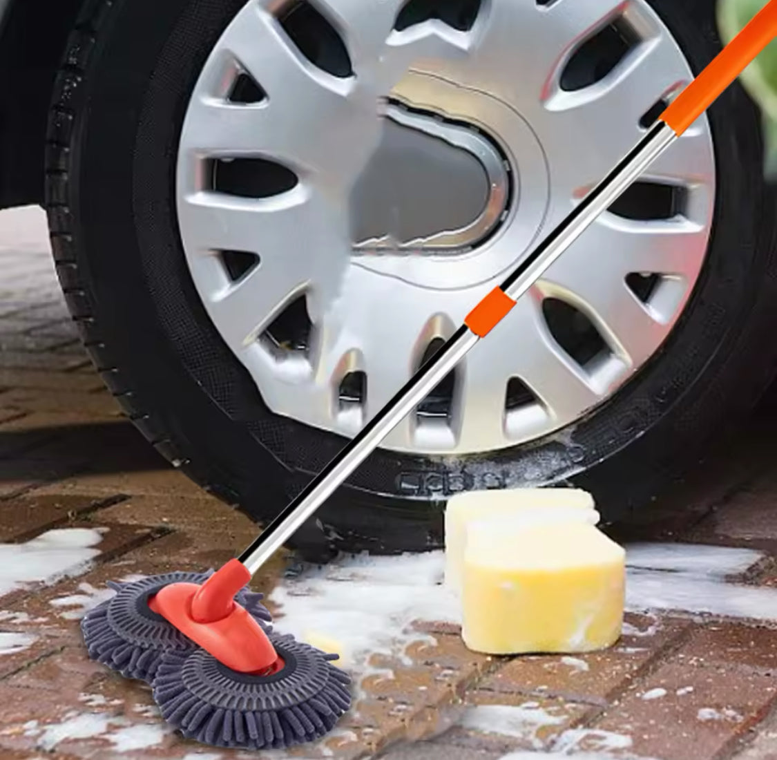 360° Rotation Car Washing Cleaning Brush, Long Handle  Car Wash Mop, Telescopic Microfiber Mop