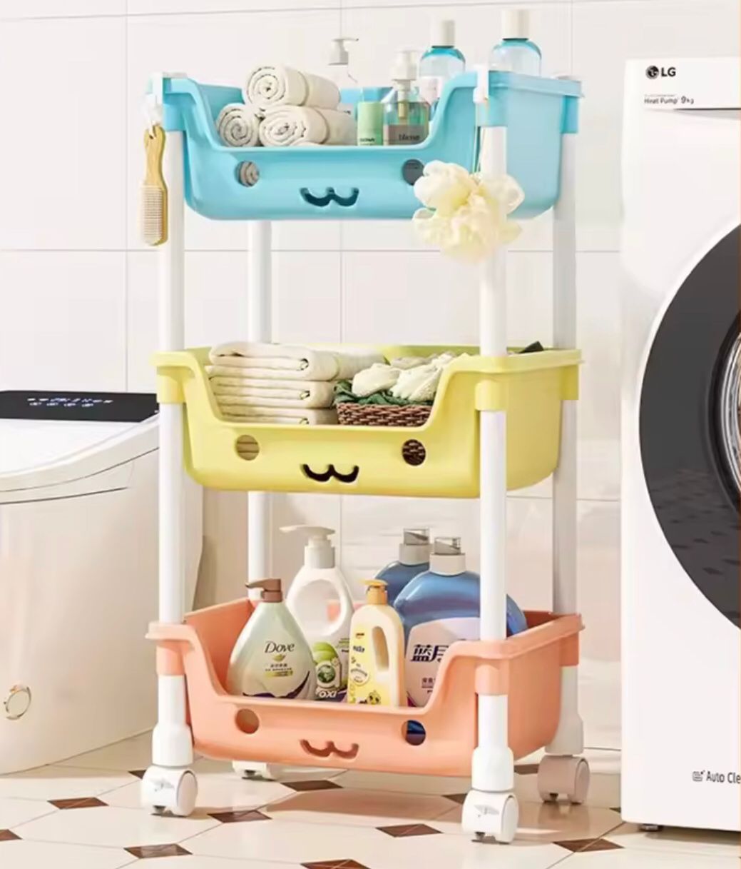 3 Layer Bookshelf Kids Trolley, Moveable Trolley For Toys, Kids Bathroom Accessories Trolley Organizer