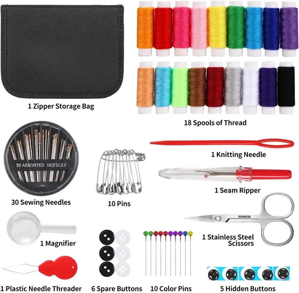 98 Pcs Household Sewing Kit, Multifunction Sewing Kits Bag, Hand Quilting Stitching Embroidery Thread Sewing Accessories, Travel Sewing Box Kit, Portable Emergency Repair Kit