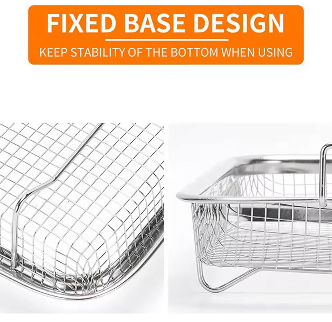 Stainless Steel Air Fryer Tray, Double Non Stick Crisper Tray, Multifunction Roasting Frying Basket, Oven Grill Pan Basket, Kitchen Cooking Tool