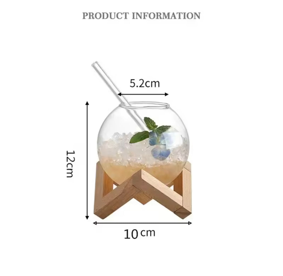 Round Unique Design Ball Shape Glass Cup, Crystal Round Ball Beverage Cup With Wooden Stand, Unique Shape Glass Straw Cup
