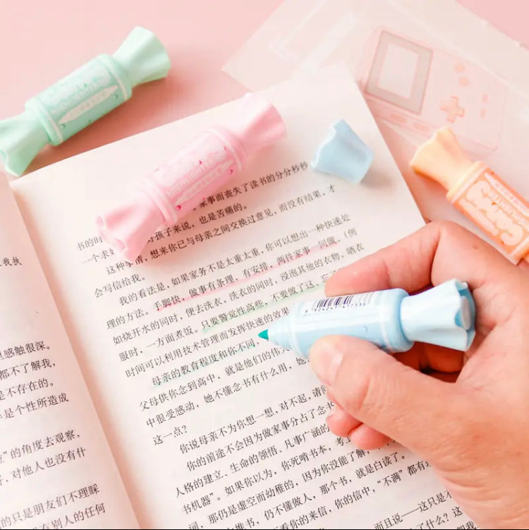 6pcs Mini Candy Shape Color Highlighters, Cartoon Candy Doodle Line Drawing Pen, Sugar Candy Color Highlighters