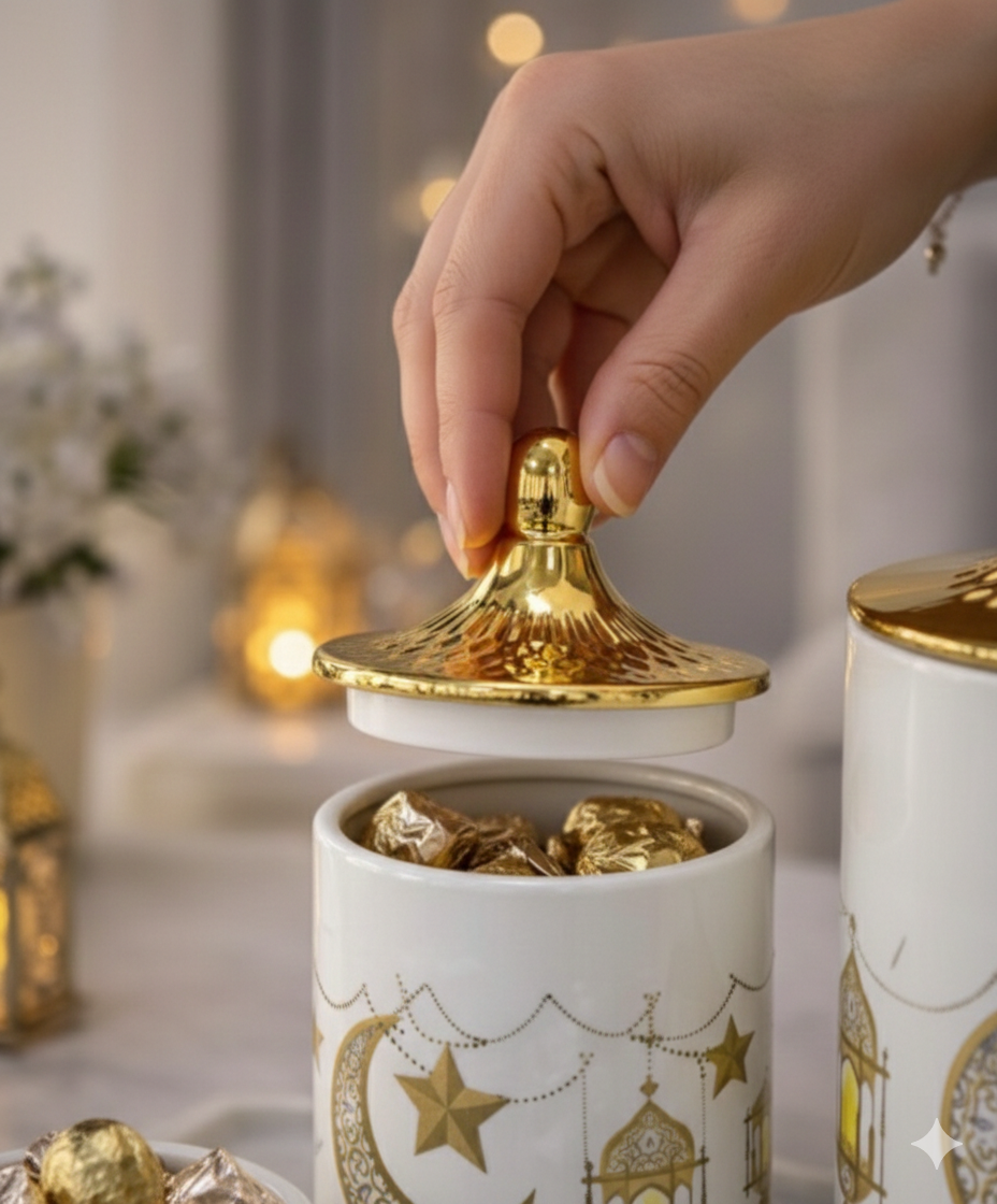 Luxury 3pcs Ramadan Special Dates Jar, Caddy Storage Bottle, Food Organizer Storages Box, Tea Party Serving Jar, Cookie Jar