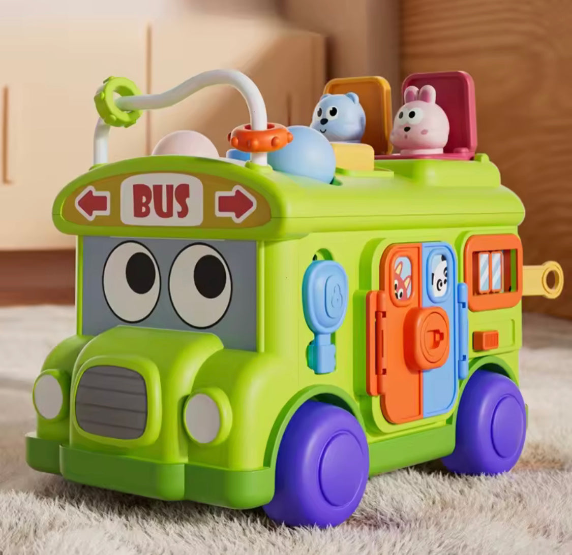 Educational Baby Bus Bus Toy, Motor Skill Learning Toddler Toys, Educational Play Bus with Multiple Activities, Kids Early Learning Educational Toy Car