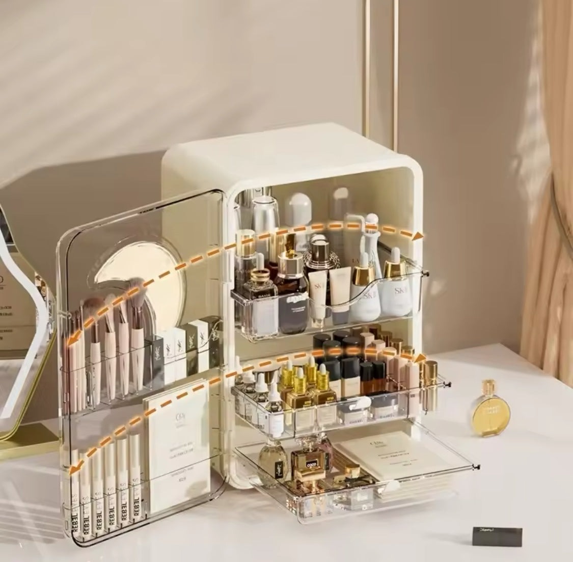 Multi Layer Cosmetic Storage Cabinet, Multifunctional Desktop Storage Rack, Display Case Makeup Box, Desktop Makeup Organizer With Lid