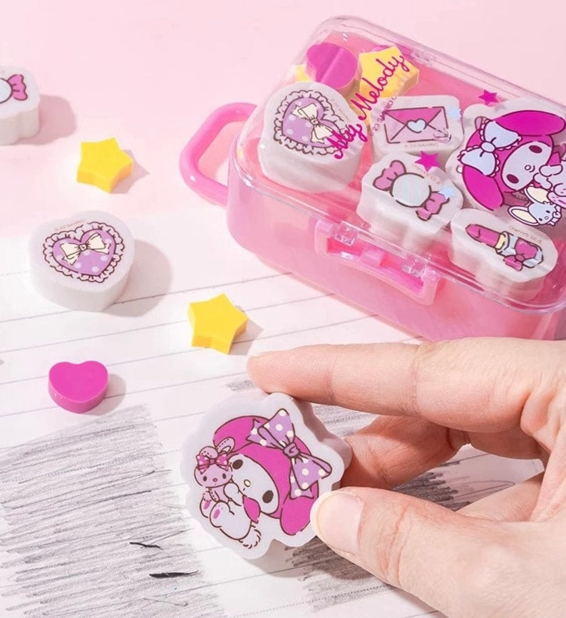 Cute Kawaii cartoon Rubber Eraser Suitcase Toy, 4pcs Suitcase Style Eraser Set, School Kids Eraser Set