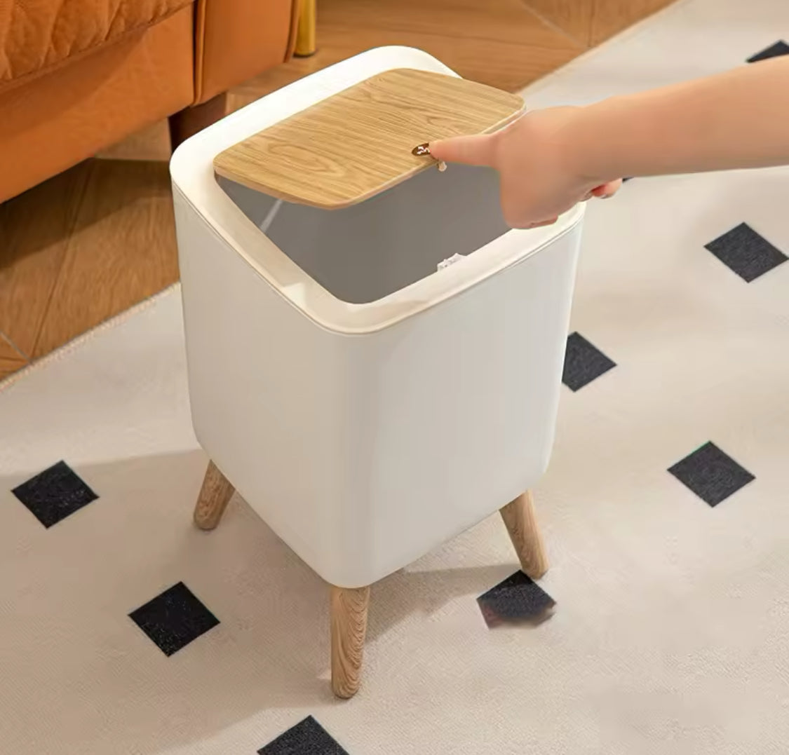 Wooden Pattern Trash Can, Creative Kitchen Waste Bin With Press Cover, Living Room Toilet Garbage Container, Foot Imitation Wood Rubbish Can, Bathroom Kitchen Garbage Bucket