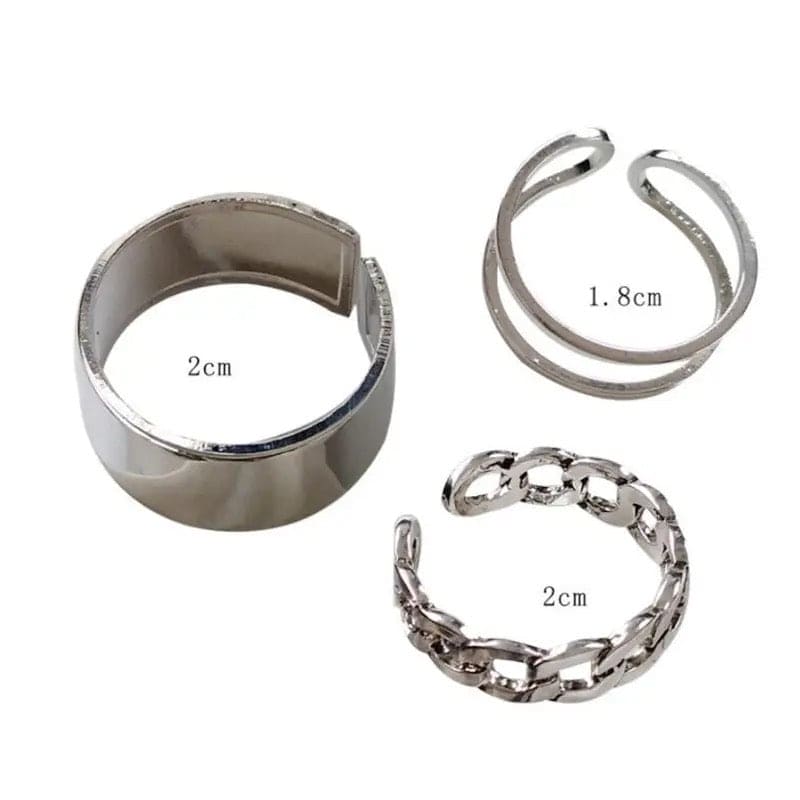 Set Of 3 Metal Alloy Hollow Opening Ring, Silver Adjustable Wide Rings, Simple Fashion Finger Rings Jewellery