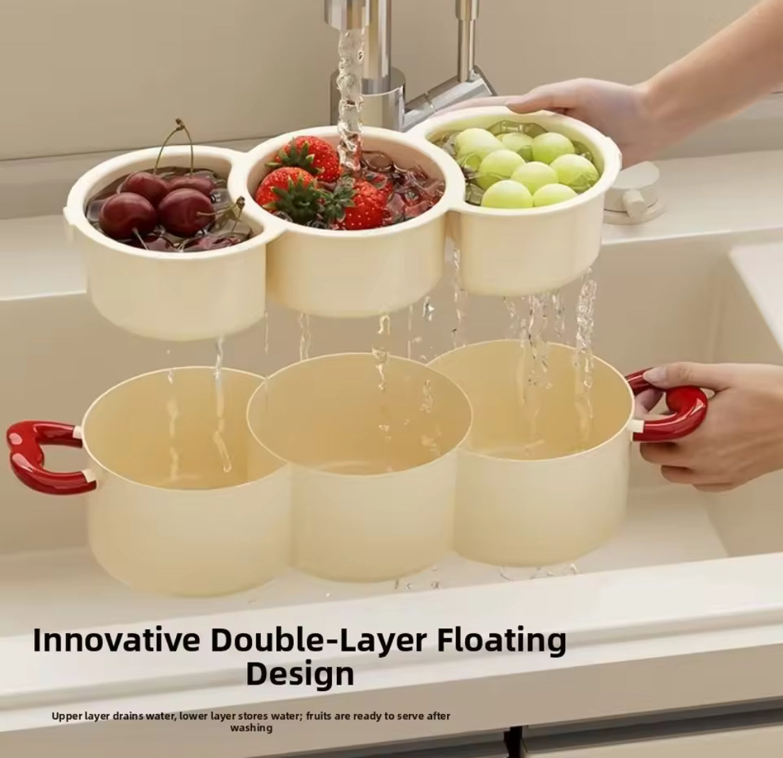 2 in 1 Fruit Drain Basket, Dried Fruit Plate Organizer, Multifunctional Drain Basket