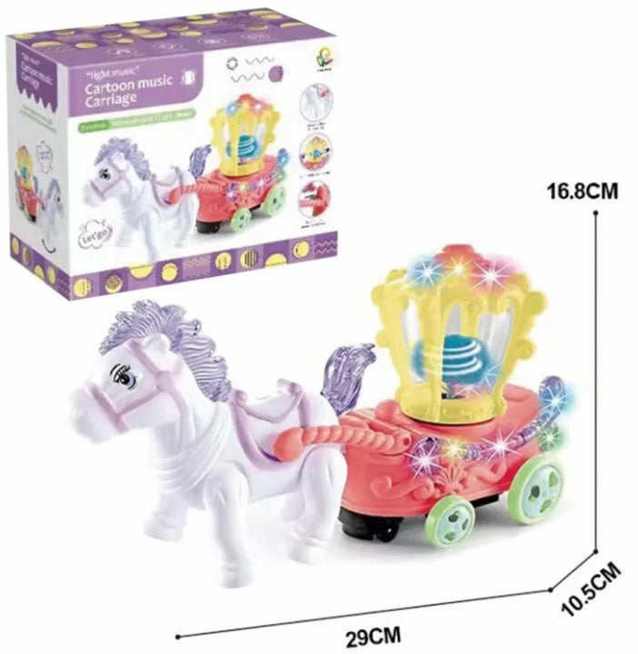 Kids Horse Carriage Music Toy, Battery Operated Kid Toy, Cartoon Light Music Playing Toy