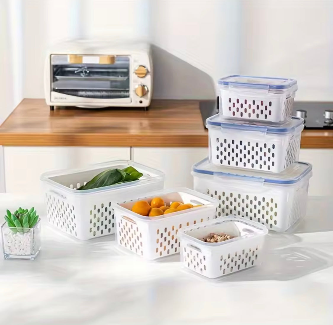3pcs Refrigerator Organizer Box With Draining Basket, Transparent Refrigerator Food Storage Box, Multi Use Fridge Fruit Vegetable Storage Box