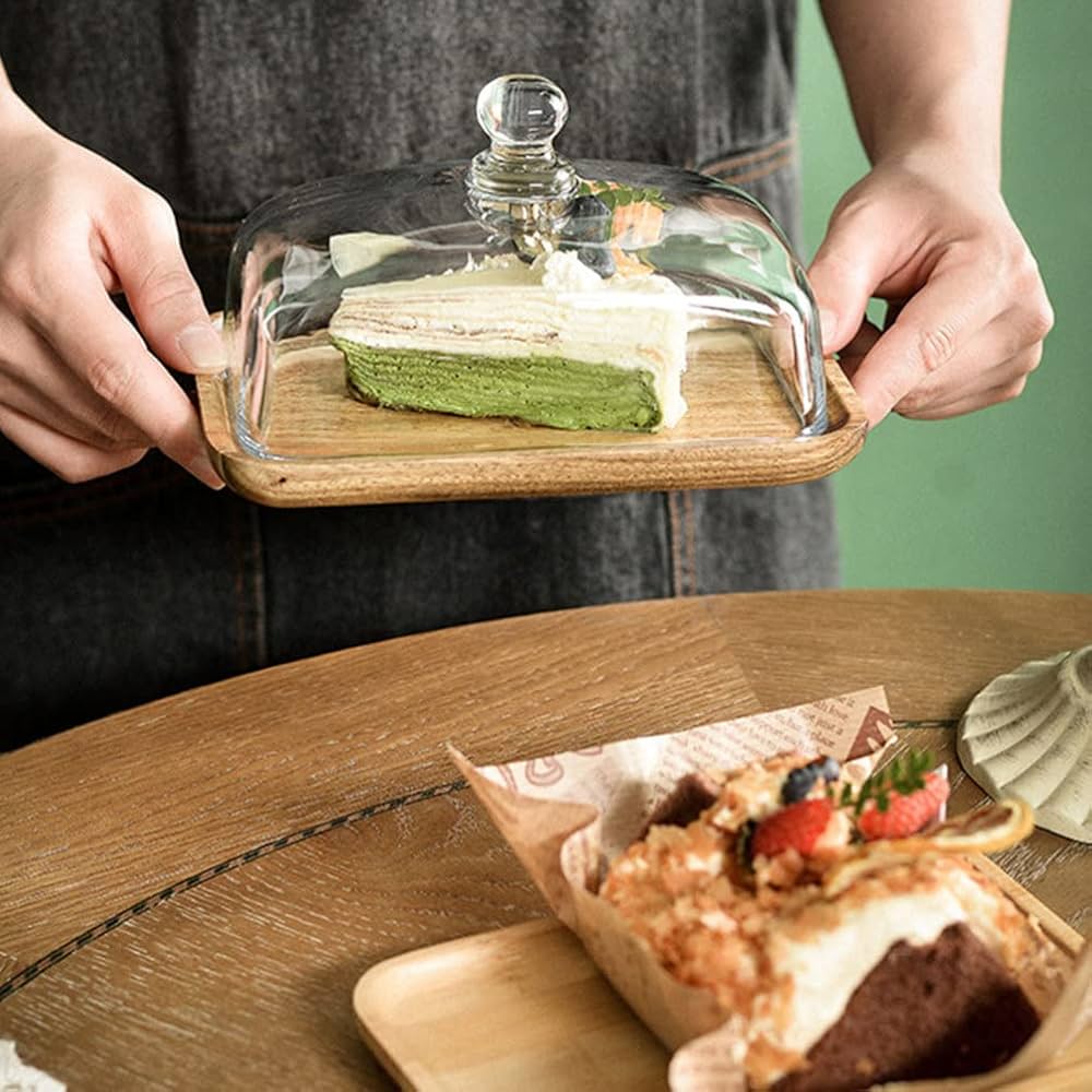 Glass Butter Storage Container with Bamboo Base, Butter Keeper with Transparent Lid, Elegant Butter Storage Container