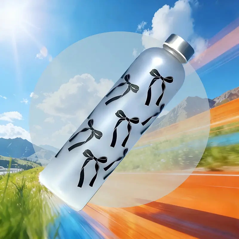 1L Aesthetic Water Bottle With Bow Print, Reusable Water Bottle With Lid, Ribbon Bow Frosted Water Bottle, Multipurpose Water Bottle for Travel