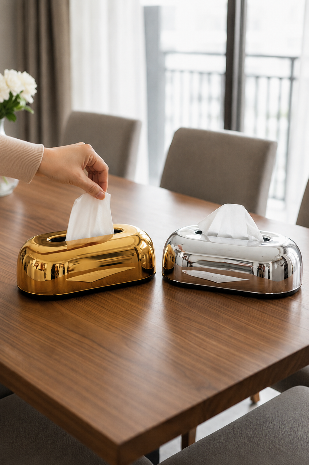 Luxury Chrome Tissue Box, Napkin Dispenser Container, Desktop Tissue Holder