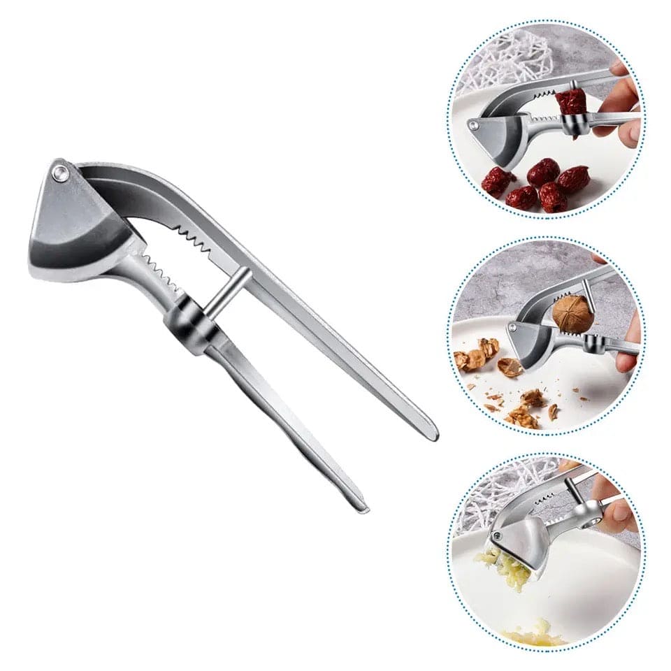 Double Lever Assisted Garlic Mincer, Stainless Steel Garlic Squeezer, Handheld Garlic Masher, Kitchen Mincing Crushing Tool for Nuts and Ginger Press, Professional Garlic Pinch Dishwasher Crusher