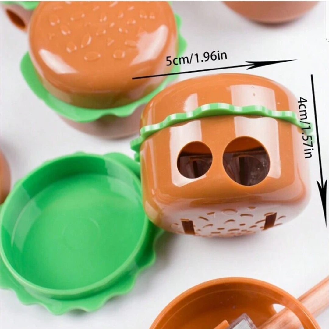 Hamburger Shape Double Hole Pencil Sharpener, Kids School Cute Stationery, Creative Cartoon Mini Sharpener