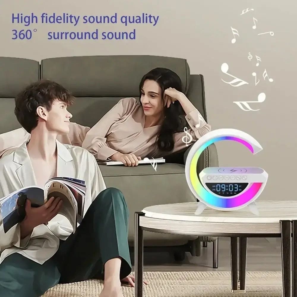 G Lamp Speaker With Digital Clock, RGB Multifunction Wireless Charger Alarm Clock Speaker, Home Decor Smart Lamp, Atmosphere Nightlight Bluetooth Stereo Clock Desktop Speaker, G Type Table Night Light
