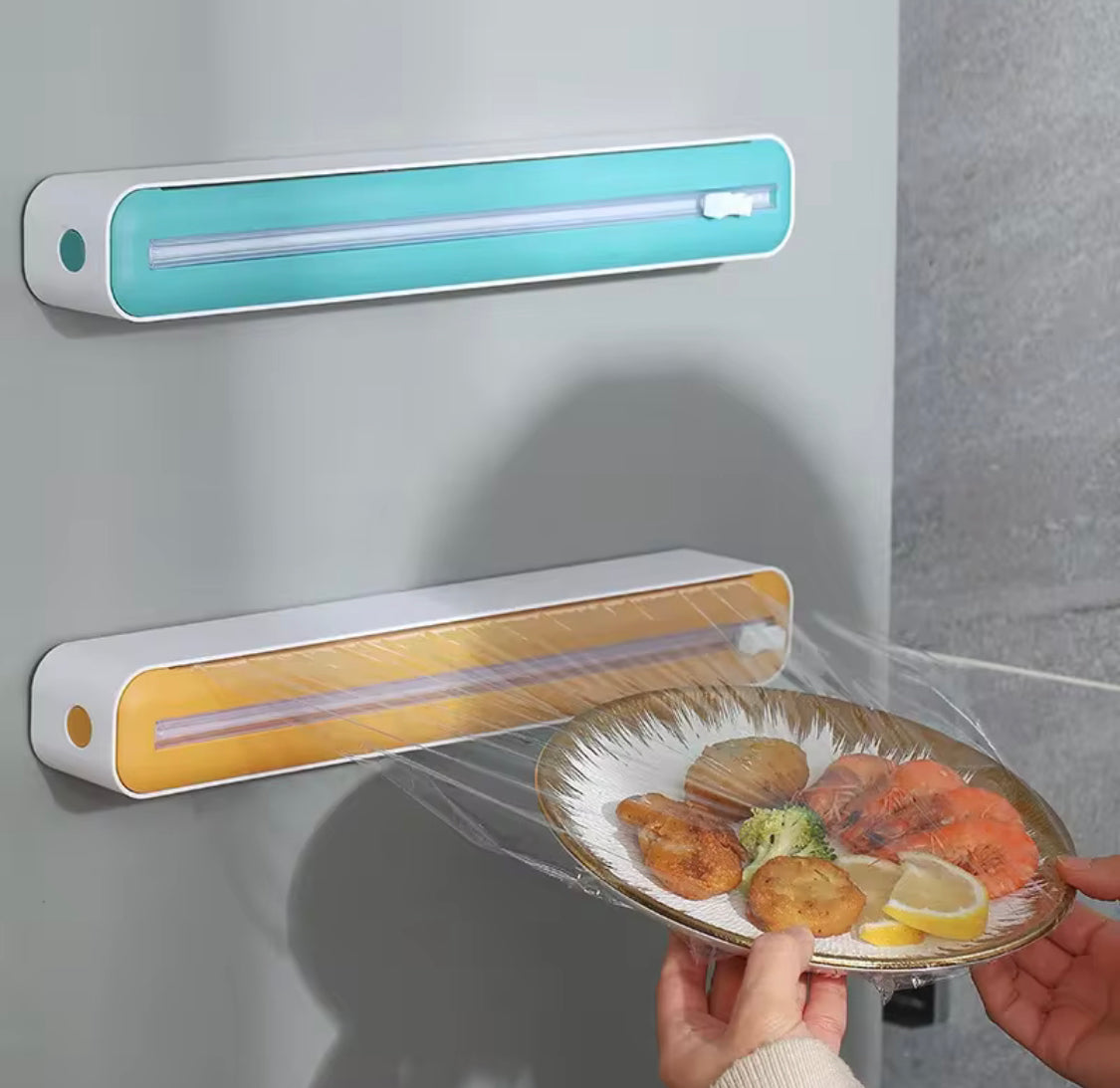 Reusable Food Wrap Cling Film With Cutter, Multipurpose Plastic Wrap Cutter, Wall Film Dispenser, Plastic Wrap Dispenser with Slide Cutter, Kitchen Organizer