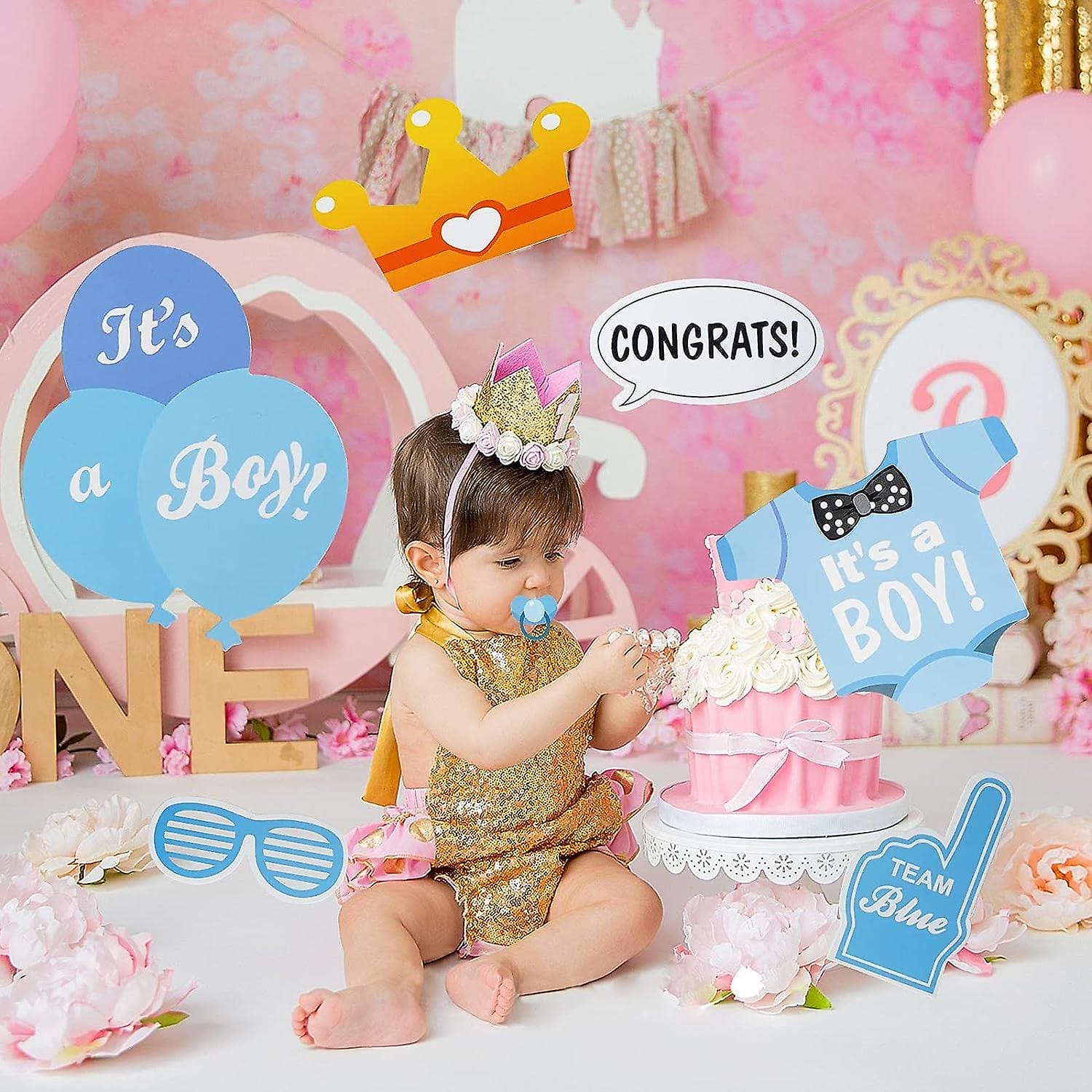 25 Pcs Baby Shower Props, It's A Girl/ Boy Decorations Party Baby Shower Photo Booth, Mommy to Be Sash Baby Shower Party