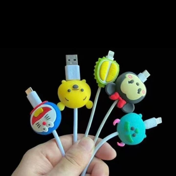 Set Of 5 Cartoon Wire Protector, Minnie Stitch Charger USB Cable Winder, Charging Cable Saver, Silicone Bobbin Winder For Cell Phone, Anime Cable Protector Beads, Charging Data Line Earphone Bite Organizer, Anti Break Protector for Mobile Cables