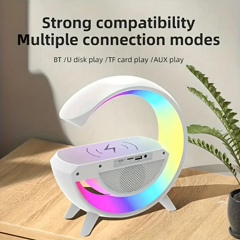 G Lamp Speaker With Digital Clock, RGB Multifunction Wireless Charger Alarm Clock Speaker, Home Decor Smart Lamp, Atmosphere Nightlight Bluetooth Stereo Clock Desktop Speaker, G Type Table Night Light